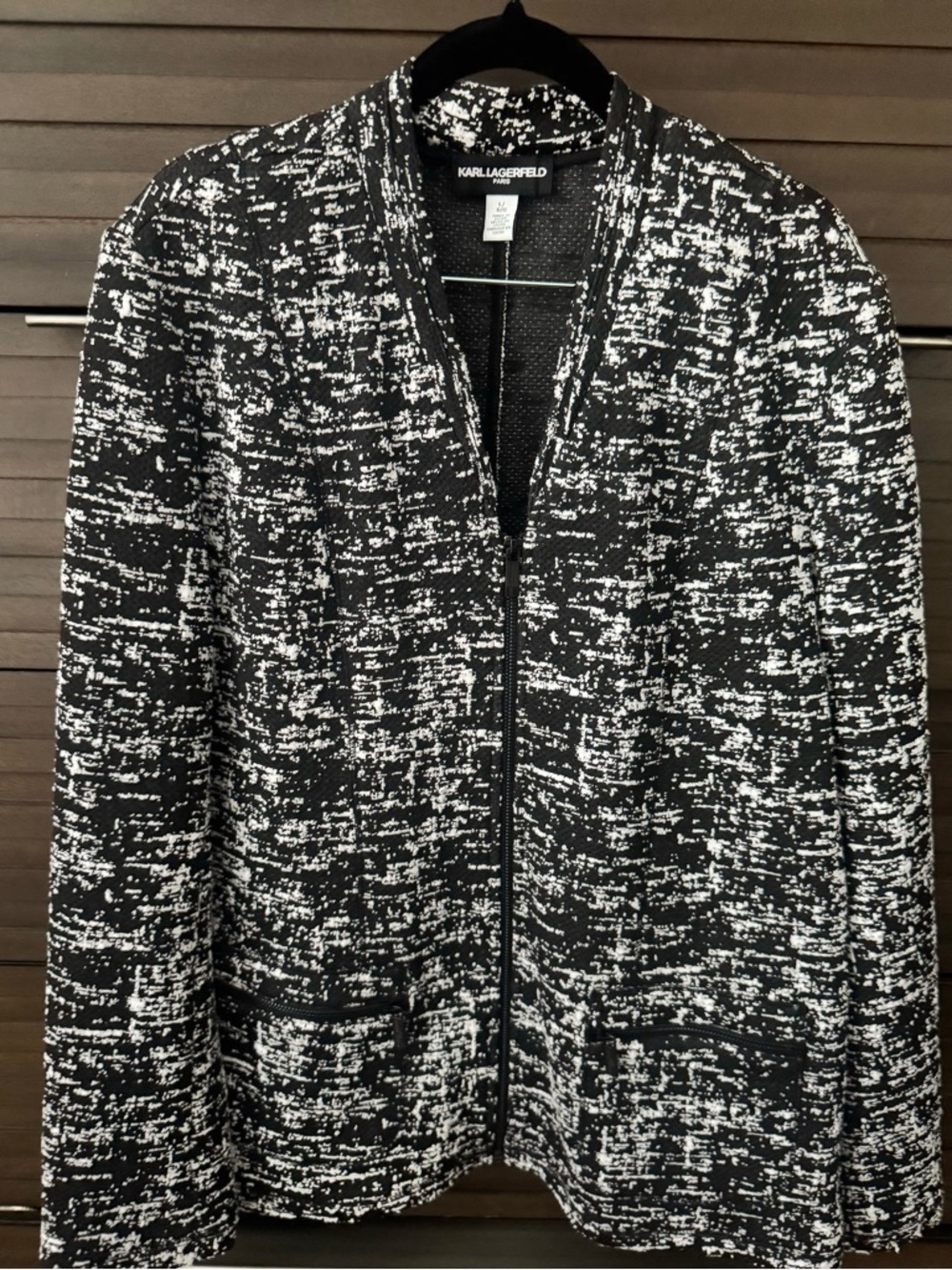 Karl Lagerfeld Black & White Tweed Sweater Jacket.